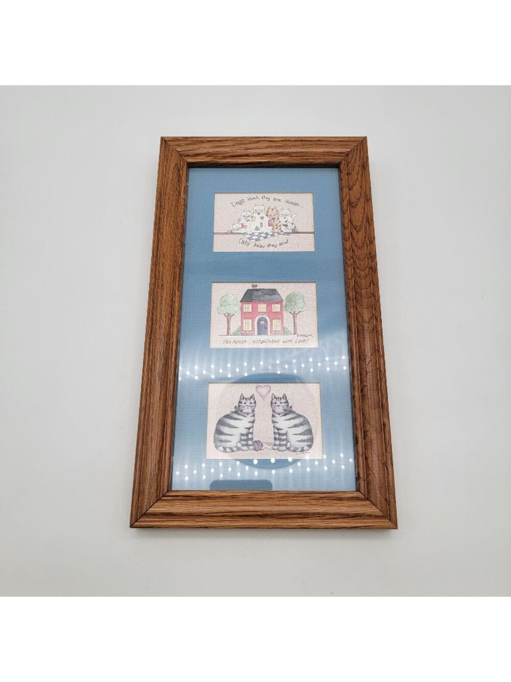 Vintage Framed 3-Prints Folk Art Cats Americana Wall Art